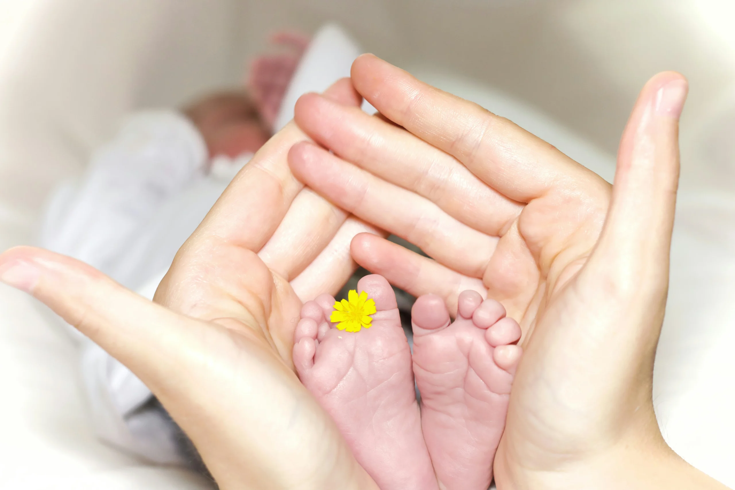 A baby's foot supported by two hands, illustrating the tender care associated with Malaysia's confinement centre market share.